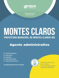 Apostila Prefeitura de Montes Claros - MG em PDF 2024 - Agente Administrativo