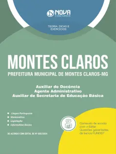 Apostila Prefeitura de Montes Claros - MG 2024 - Aux Docência, Agente Adm e Aux Secretaria de Educação Básica