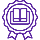 selo com livro aberto roxo
