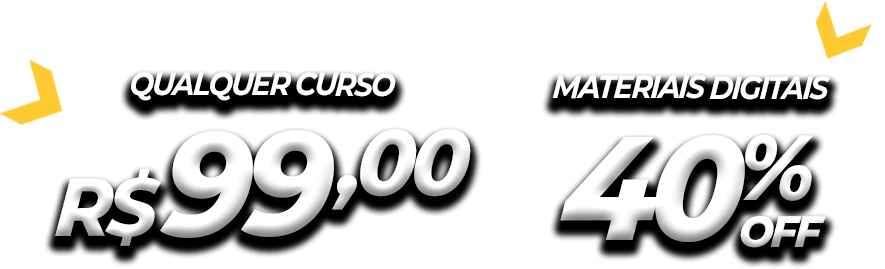 preços promocionais "qualquer curso" e "materiais digitais"