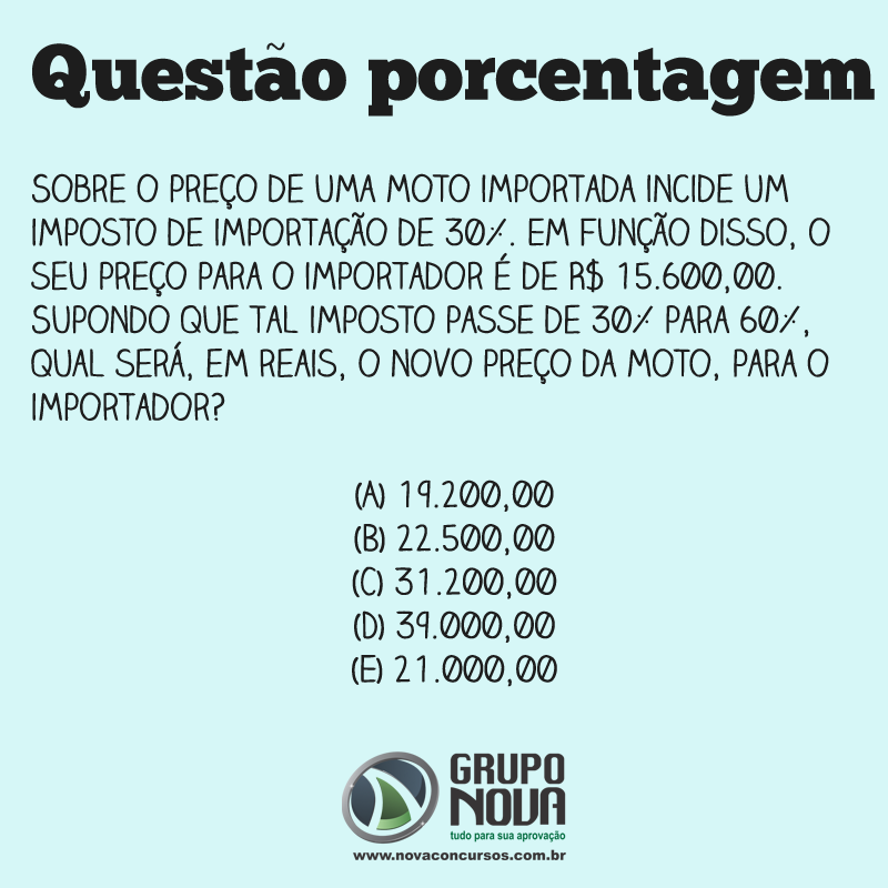 Questão de CONCURSO, Problema de PORCENTAGEM