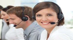 Female customer service agent in a call center