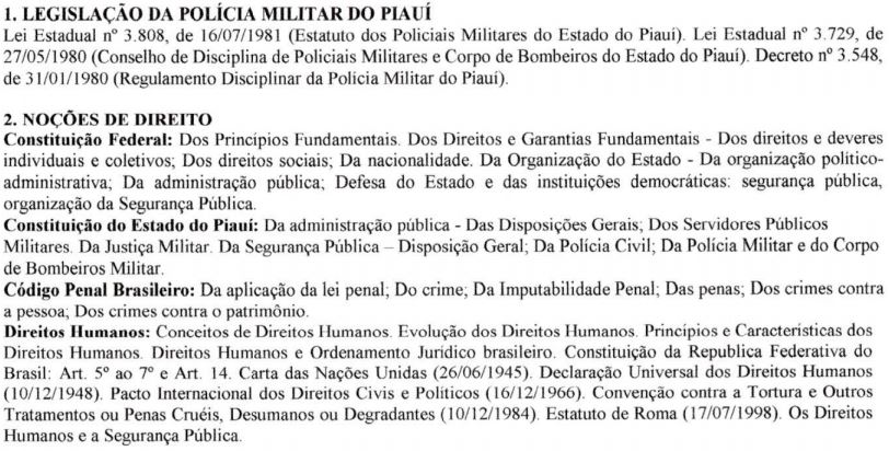 O que cai na prova: PM PI 5 Conhecimentos específicos