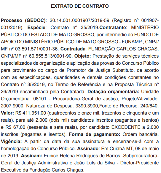 Concurso MP-MT Promotor: Banca organizadora está definida 2 Nova-extrato