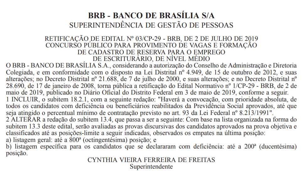 Concurso BRB: Retificação aumenta o número de Redações corrigidas! 1 BRB