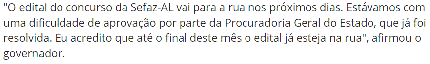 Concurso SEFAZ AL: Edital confirmado até o final do mês! 1 SEFAZ AL 1