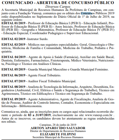 Concurso Prefeitura de Campinas - SP: EDITAIS serão publicados hoje! 2 pref campinas sp