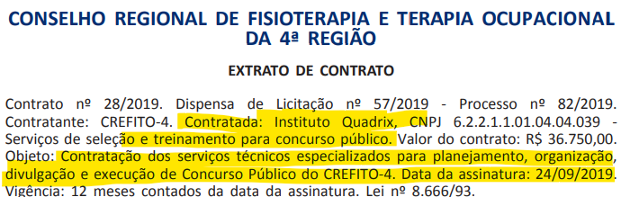 Concurso Crefito MG: Extrato de contrato da banca é divulgado! 1 09