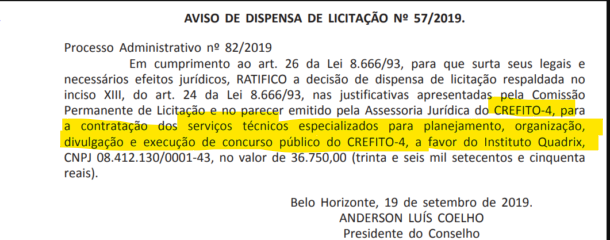 Concurso CREFITO 4 MG: Instituto Quadrix é oficializado como banca organizadora! 1 Nova