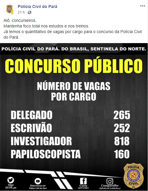 Concurso PC PA: 1.495 vagas serão ofertadas no certame. Confira os cargos! 1 PC PA 1