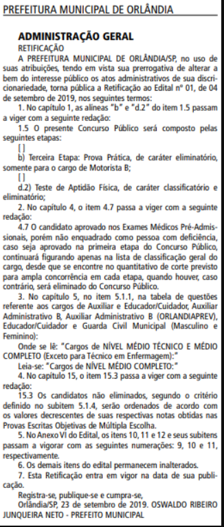 Concurso Prefeitura de Orlândia - SP: Edital do certame é retificado! 1 image133