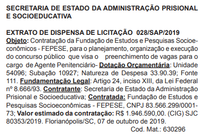 Concurso DEAP SC: Divulgado extrato de licitação definindo banca organizadora! 1 DEAP SC