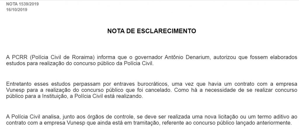 Concurso PC RR: Governador autoriza realização de um novo certame! 1 PC RR