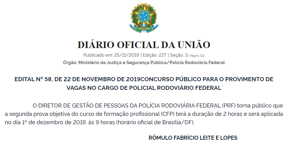 Concurso PRF: Confirmados detalhes da segunda prova do Curso de Formação! 1 PRF