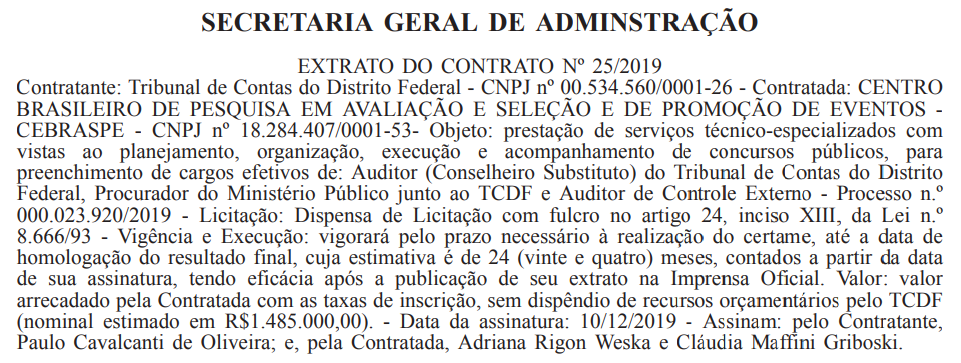 Concurso TCDF: Contrato com banca organizadora é assinado! 1 TCDF