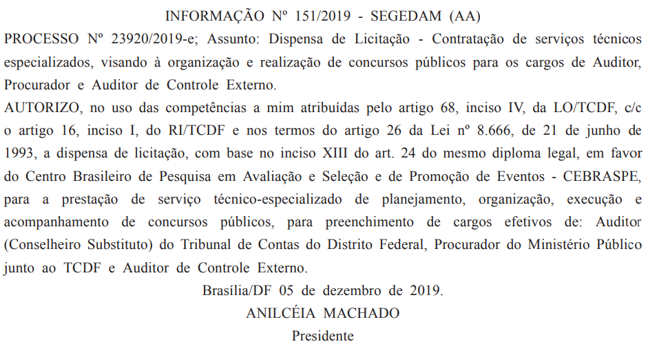 Concurso TCDF: Banca organizadora do certame é definida! 1 TCDF Cebraspe
