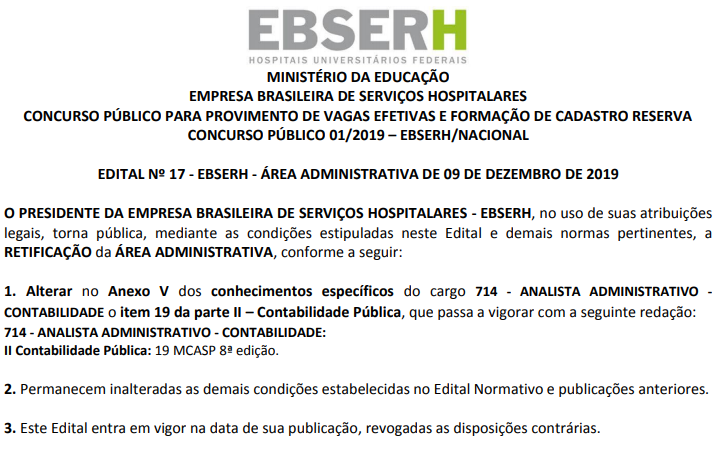 Concurso Ebserh: Retificação altera conteúdo programático! 1 ebserh nacional