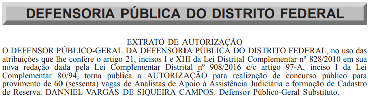 Concurso DPDF: Autorizado com oferta de 60 vagas para Analista! 1 DP DF 1