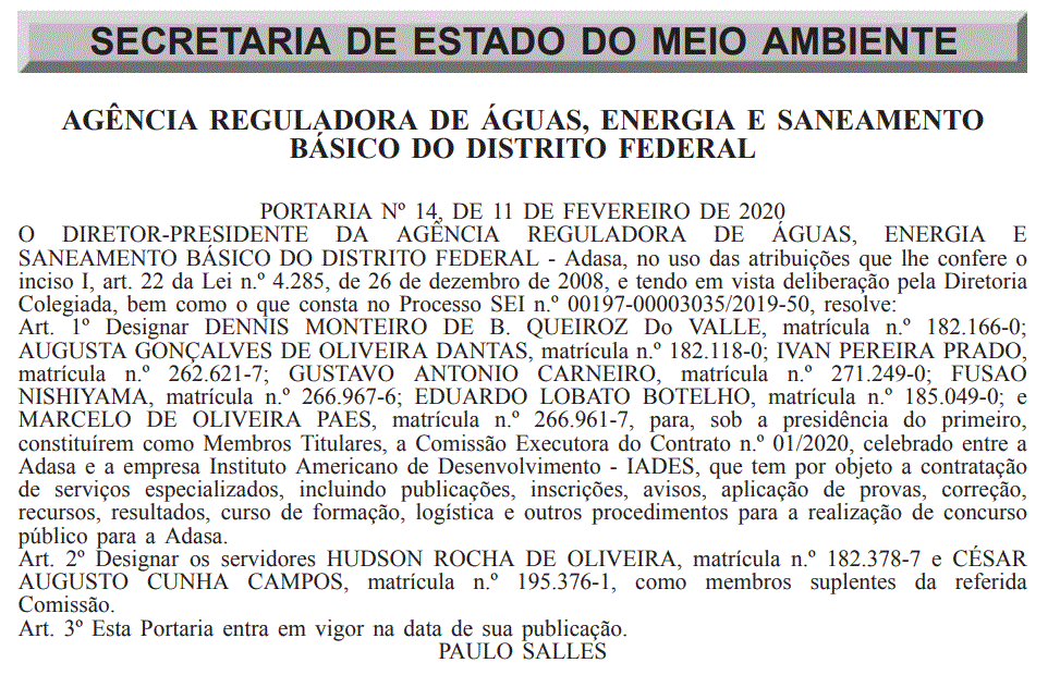 Concurso ADASA: Extrato de contrato com banca é divulgado! 1 ADASA