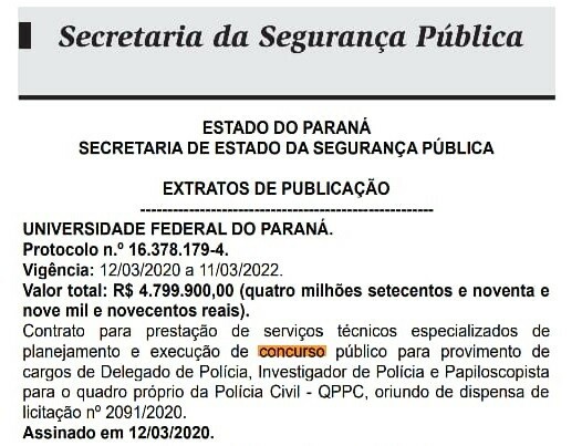 Concurso PC PR: Edital com 400 vagas será divulgado até dia 31 de março! 1 Concurso Policia Civil PR 2020 Contrato