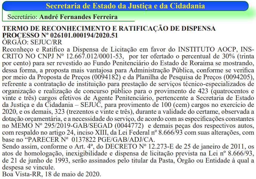 Concurso AGEPEN RR: Banca organizadora definida; edital ofertará 423 vagas! 1 AGEPEN RR