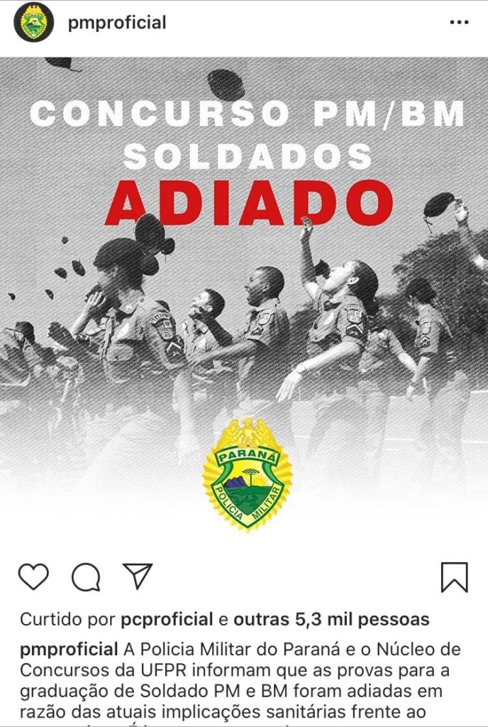 Concurso PM PR: Provas objetivas para o cargo de Soldado são adiadas! 1 PM PR