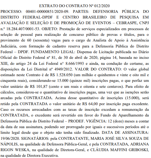 Concurso DPDF: Contrato com banca organizadora é assinado; edital irá ofertar 60 vagas! 1 DPDF banca
