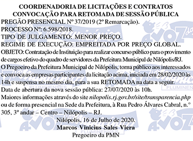 Concurso Prefeitura de Nilópolis - RJ: Banca organizadora será definida até o final do mês de julho! 1 nilopolis licitacao retomada