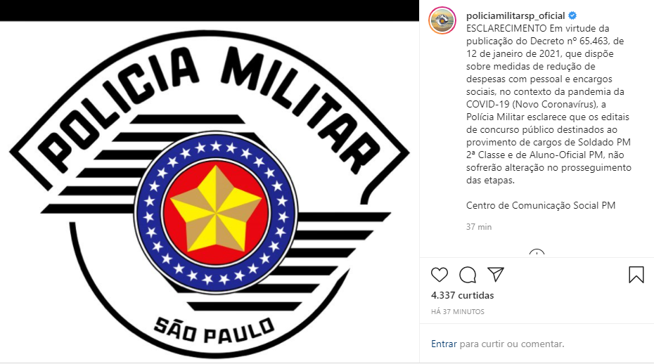 Concurso PM SP: Corporação informa que edital está mantido. Confira! 1 PM SP