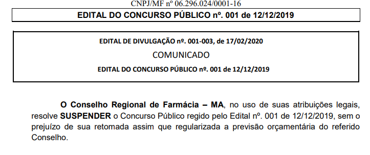 Concurso CRF MA: é temporariamente suspenso! 1 suspensao crf ma