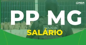 Policial Penal MG, sobreposição verde, palavras em branco e amarelo, logo da Nova Concursos.