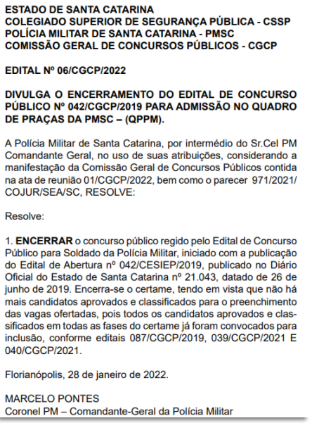 Concurso PM SC: Edital de 2019 é encerrado. Novo certame é esperado! 1 1231