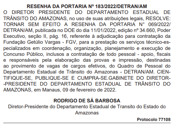 Concurso Detran AM: Contrato da FGV é tornada sem efeito! 1 image 267