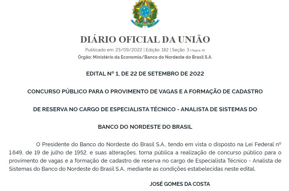 Concurso BNB: Publicado o extrato de edital! 1 extrato do edital bnb