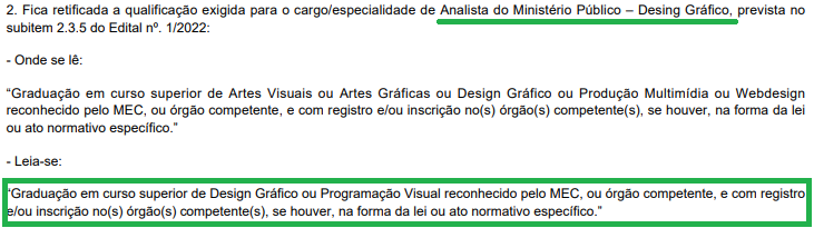Concurso MPMG: Edital passa por nova retificação. Alteração no conteúdo e requisitos! 2 analista desing gráfico 2