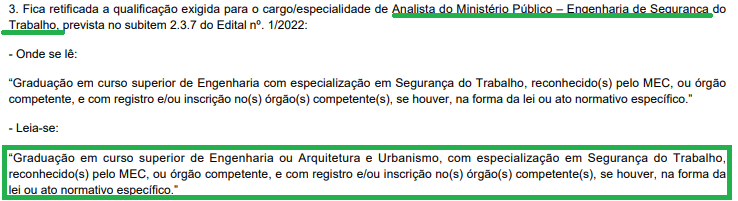 Concurso MPMG: Edital passa por nova retificação. Alteração no conteúdo e requisitos! 3 analista segurança do trabalho 3