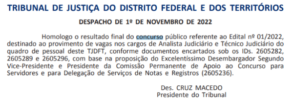 Concurso TJDFT: Resultado final homologado. Confira a relação dos aprovados! 1 homologação tjdft