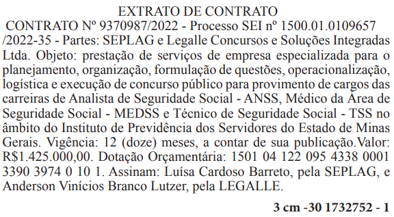 Concurso IPSEMG: Edital a qualquer momento. 280 vagas! 1 extrato legalle