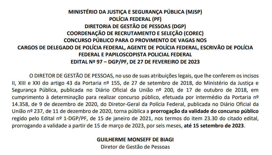 Concurso PF: Último edital tem prazo de validade prorrogado! 1 pf