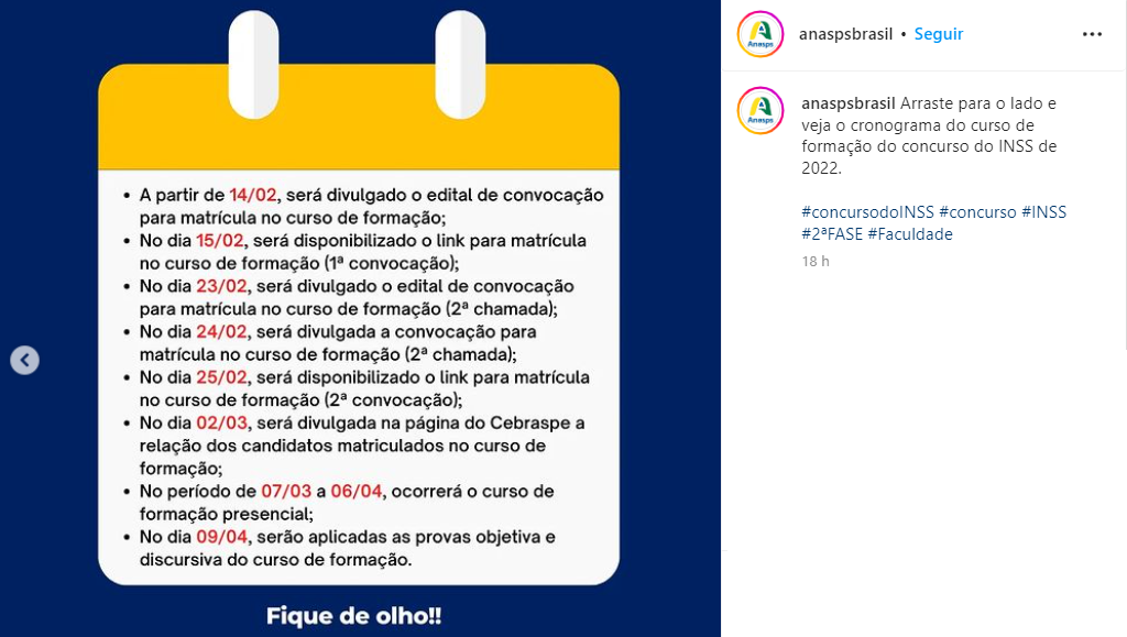 Concurso INSS: Divulgado as datas das próximas fases. Confira! 2 publicaçao inss 2