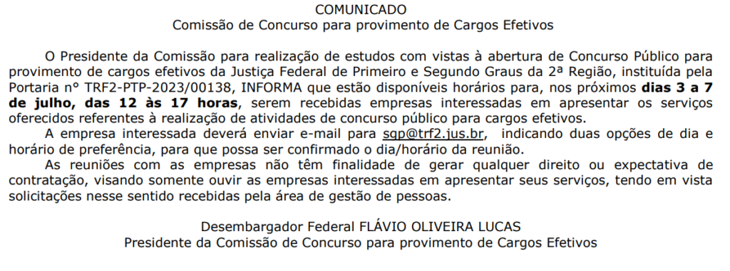 Concurso TRF 2: Iniciado o processo de escolha da banca! 1 comunicado