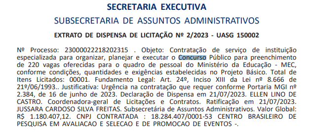 Concurso MEC: Após autorização, seleção já conta com banca definida. 220 vagas! 1 image 10