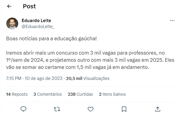 Concurso Seduc RS: Governador anuncia editais com 6 mil vagas para professor! 1 eduardo leite