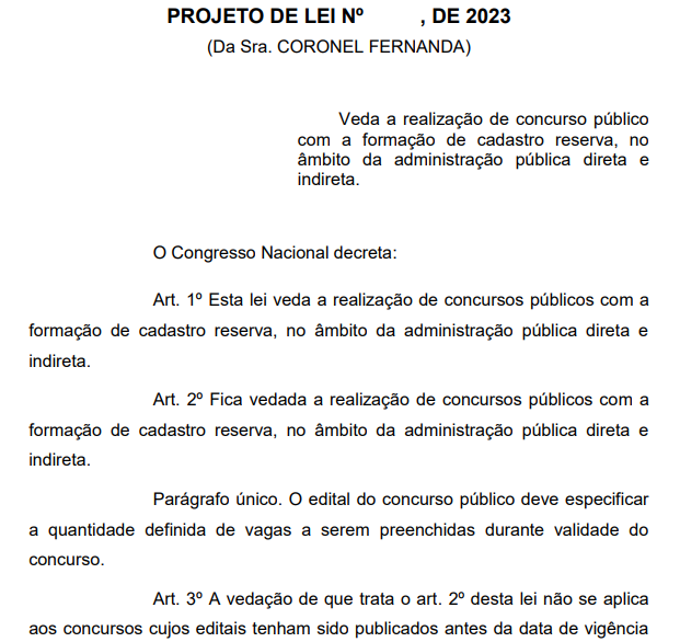 Concurso Público: PL quer impedir realização de certames apenas com cadastro reserva! 1 projeto de lei