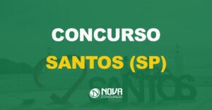 letreiro com coração escrito santos com três pessoas sentada em cima e texto sobre a imagem escrito concurso santos