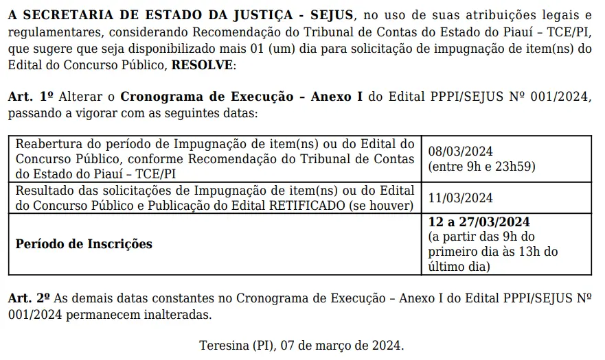 Inscrições para a Polícia Penal Piauí abrem nesta terça-feira (12)! 1 cronograma atualizado do edital da polícia penal do piauí