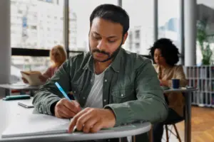 fotografia de um homem estudando