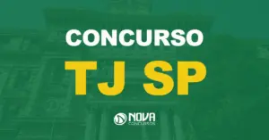 Fachada do tribunal de justiça de são paulo com texto sobre a imagem escrito Concurso TJ SP