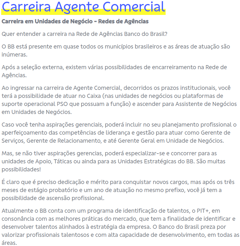Informações sobre a progressão de carreira do concurso Banco do Brasil