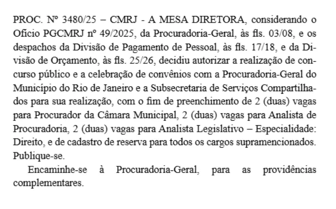 Concurso Câmara do Rio de Janeiro: Edital autorizado! 1 Concurso Câmara do Rio de Janeiro Autorização